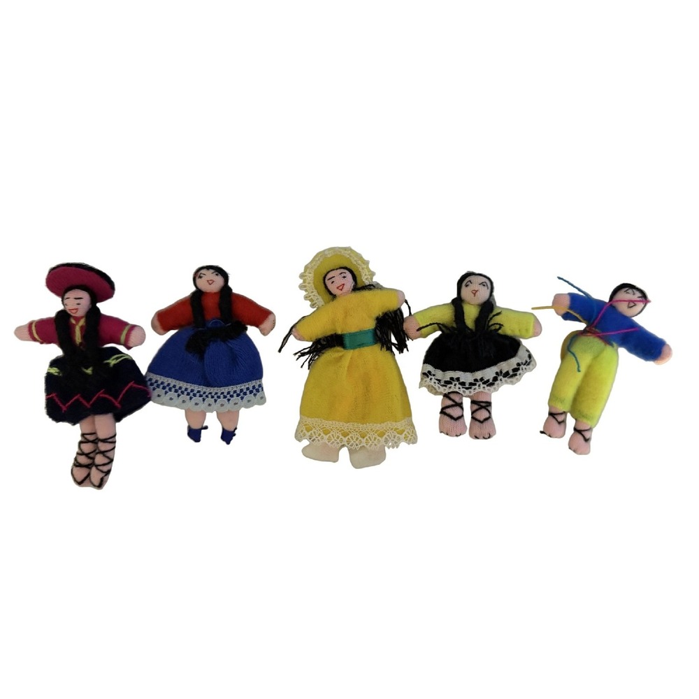 Vintage Handmade Guatemalan Worry Dolls Set of 5 Traditional Folk Art Figures